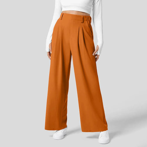 Solid Wide Leg Pants For Woman-Work/Business High Waisted