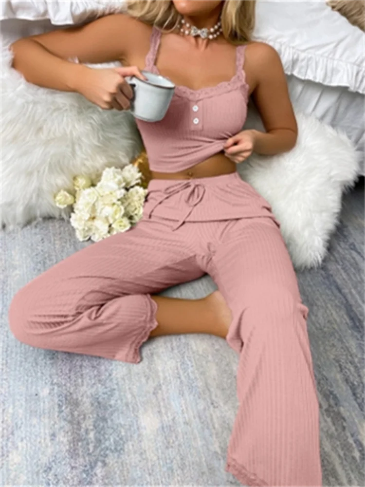 Soft Comfortable Solid Color Two-piece Pajama Set