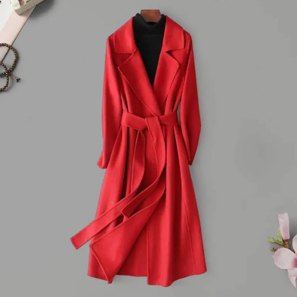 Mid-calf Length Overcoat Stylish Women's Woolen Coat with Belt Long