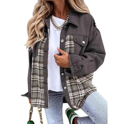 Autumn Women's Plaid Denim-Style Jacket