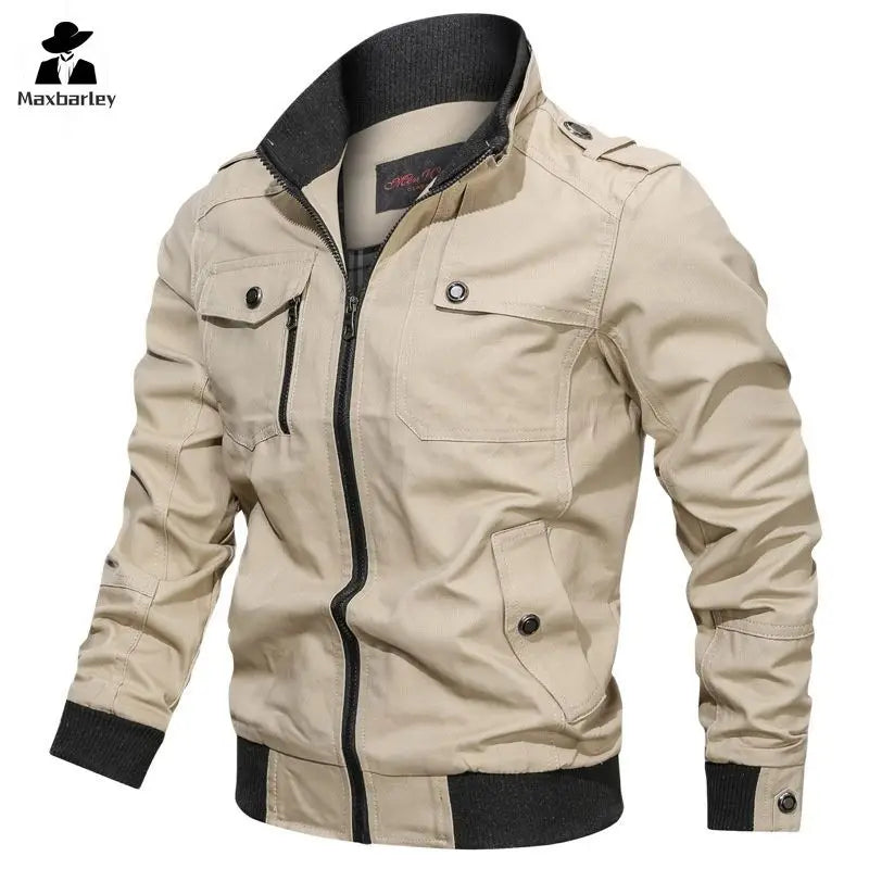 Spring/Autumn Jacket Mens Cotton Windbreaker Cargo Coat