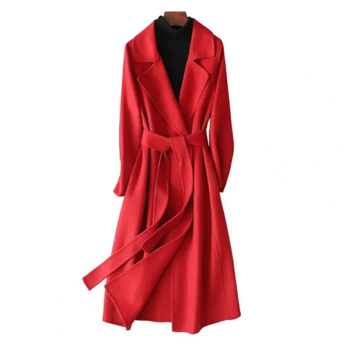 Mid-calf Length Overcoat Stylish Women's Woolen Coat with Belt Long