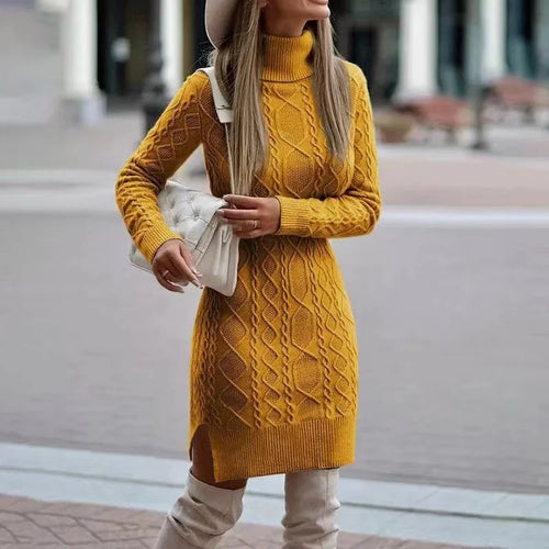 Turtleneck Long-Sleeved Knitted Dress