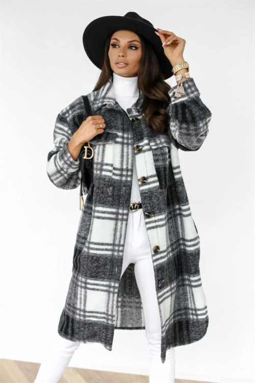 Women Plaid Printed Warm Jacket 2021 Autumn Winter New Fashion Casual