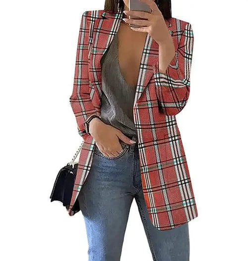 Plaid Casual Slim Cardigan Suit Jacket Women Spring and Autumn