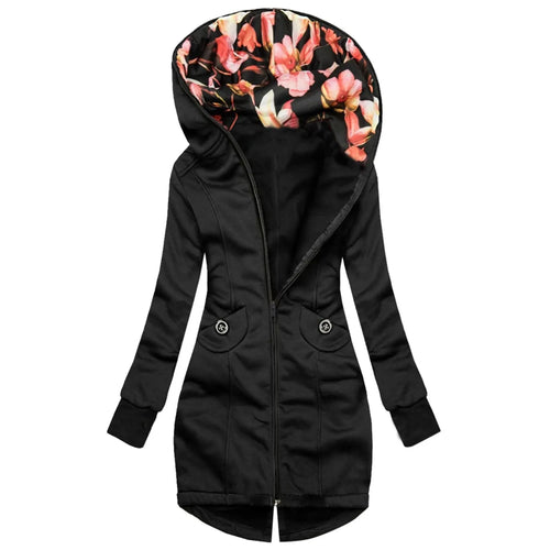 Floral Hooded Sweatshirt Jacket