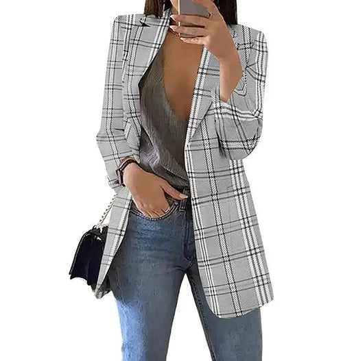 Plaid Casual Slim Cardigan Suit Jacket Women Spring and Autumn