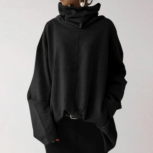 High Neck Warm Solid Color Fashionable Casual Hooded Sweater Long