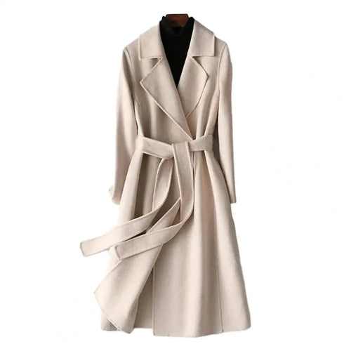 Mid-calf Length Overcoat Stylish Women's Woolen Coat with Belt Long