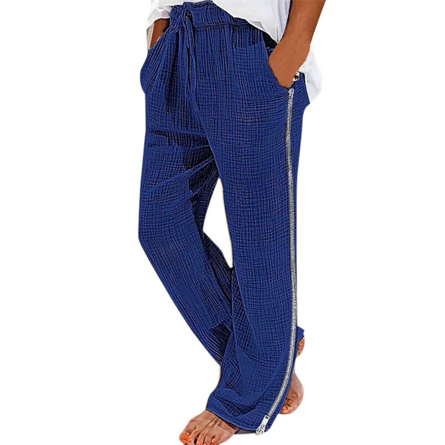 Men’s Solid Casual Pocket Side Zipper Wide Leg Pants