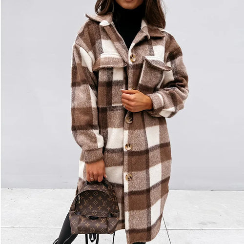 Women Plaid Printed Warm Jacket 2021 Autumn Winter New Fashion Casual