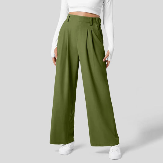 Solid Wide Leg Pants For Woman-Work/Business High Waisted