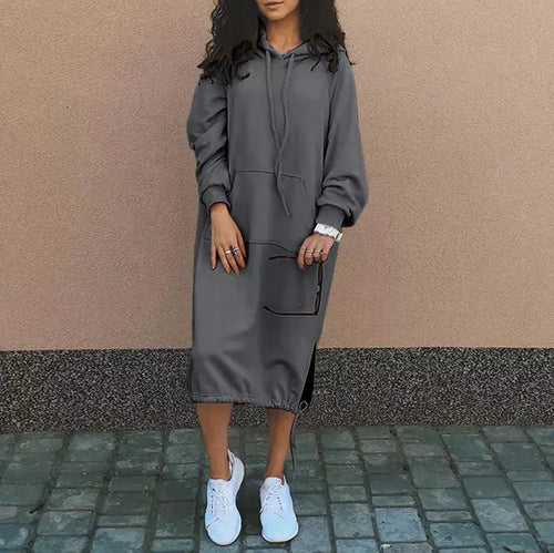 Autumn Solid Long Sweatshirt Dress For Women O Neck