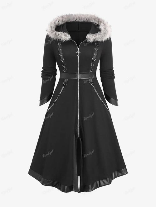 ROSEGAL Plus Size Women's Coats Black Chains PU Leather Zip Up