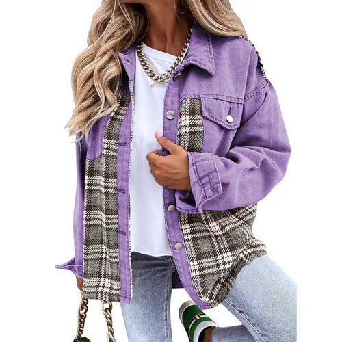 Autumn Women's Plaid Denim-Style Jacket