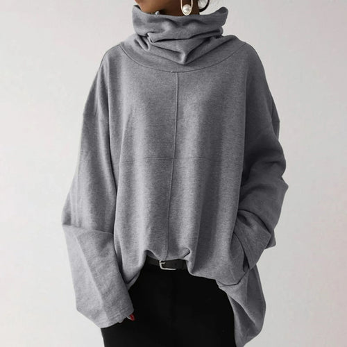 High Neck Warm Solid Color Fashionable Casual Hooded Sweater Long