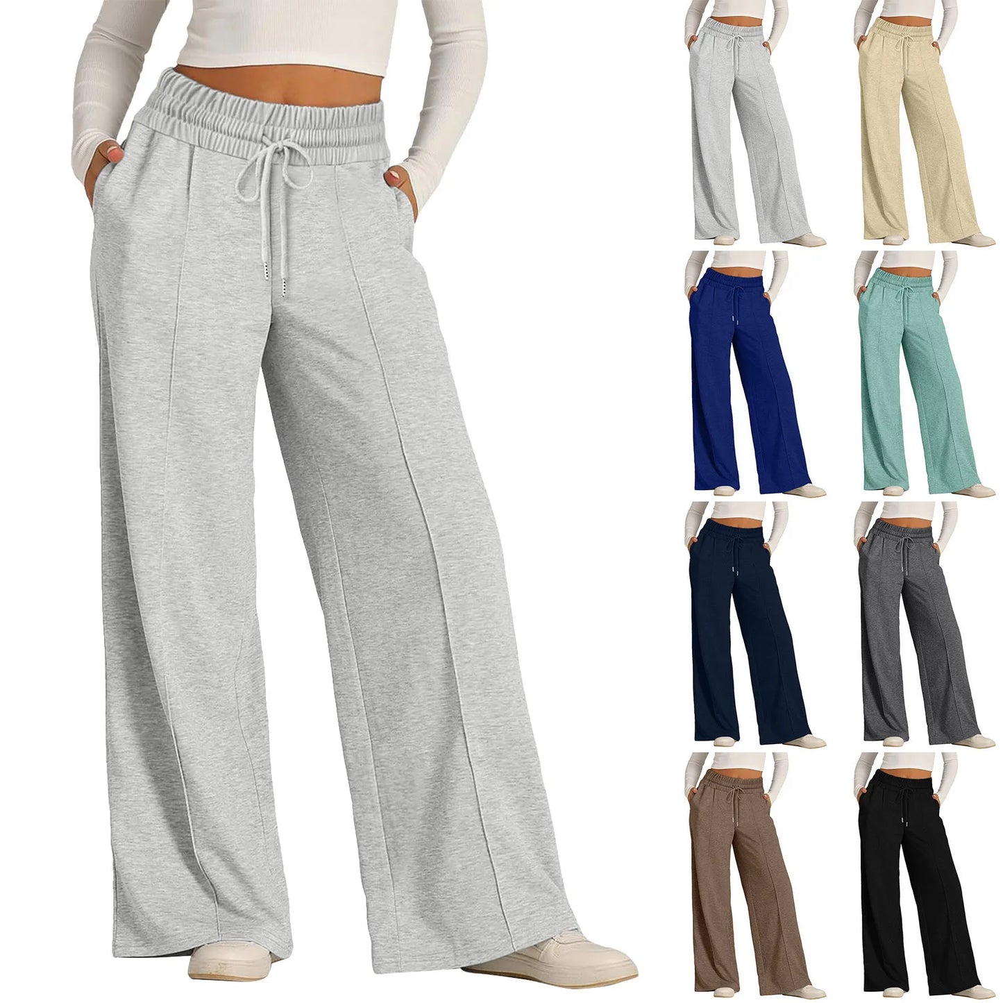 Drawstring Pants For Women- Casual Loose Wide Leg