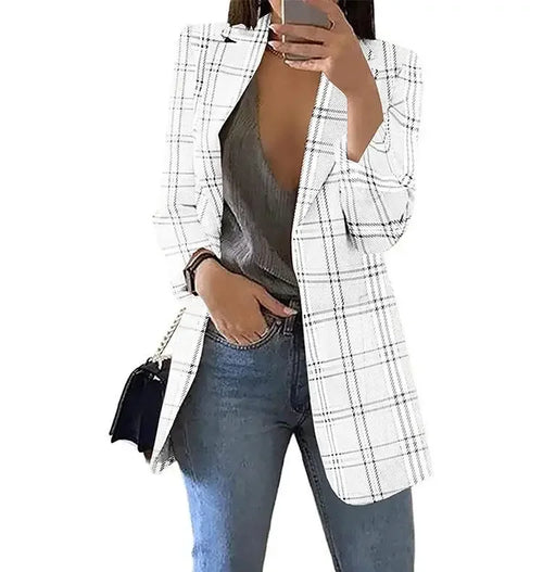 Plaid Casual Slim Cardigan Suit Jacket Women Spring and Autumn