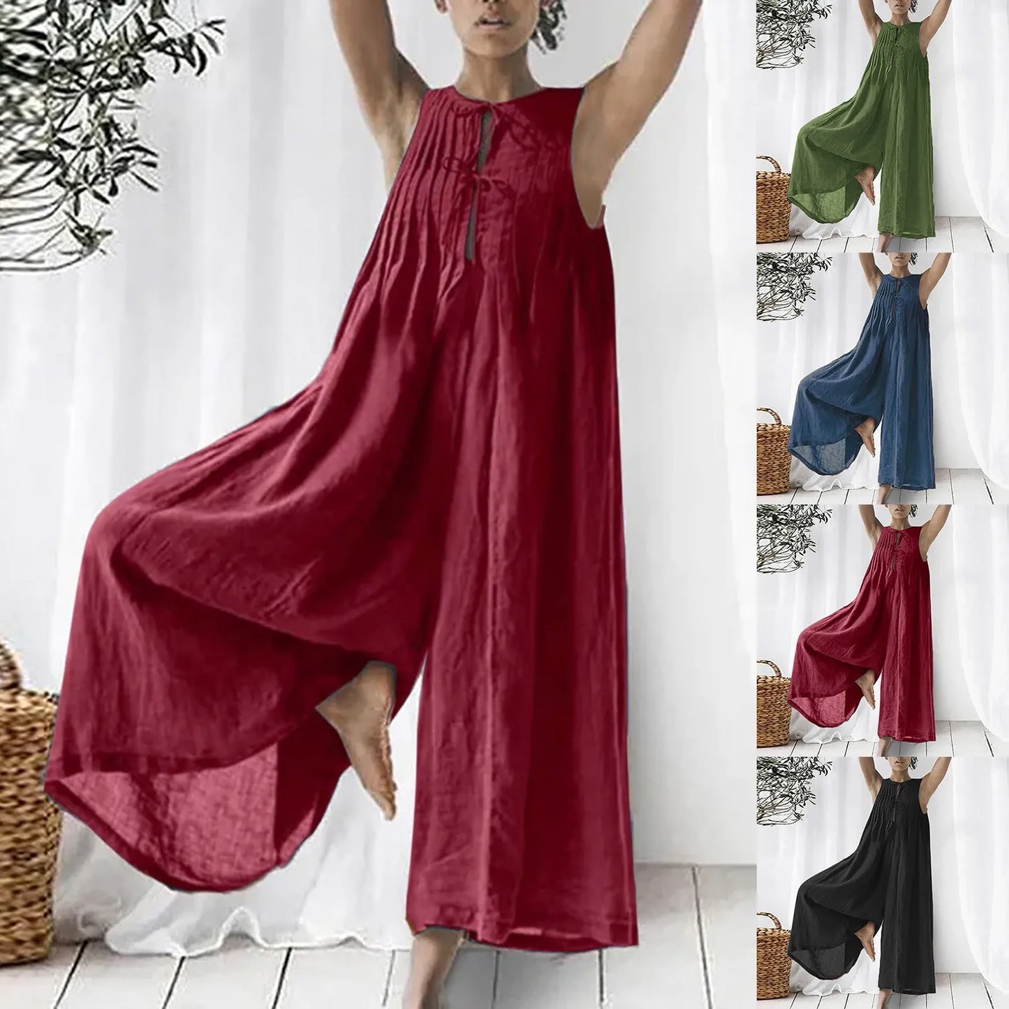 Women's Summer Retro Casual Oversize Jumpsuit Chiffon Loose Wide Leg