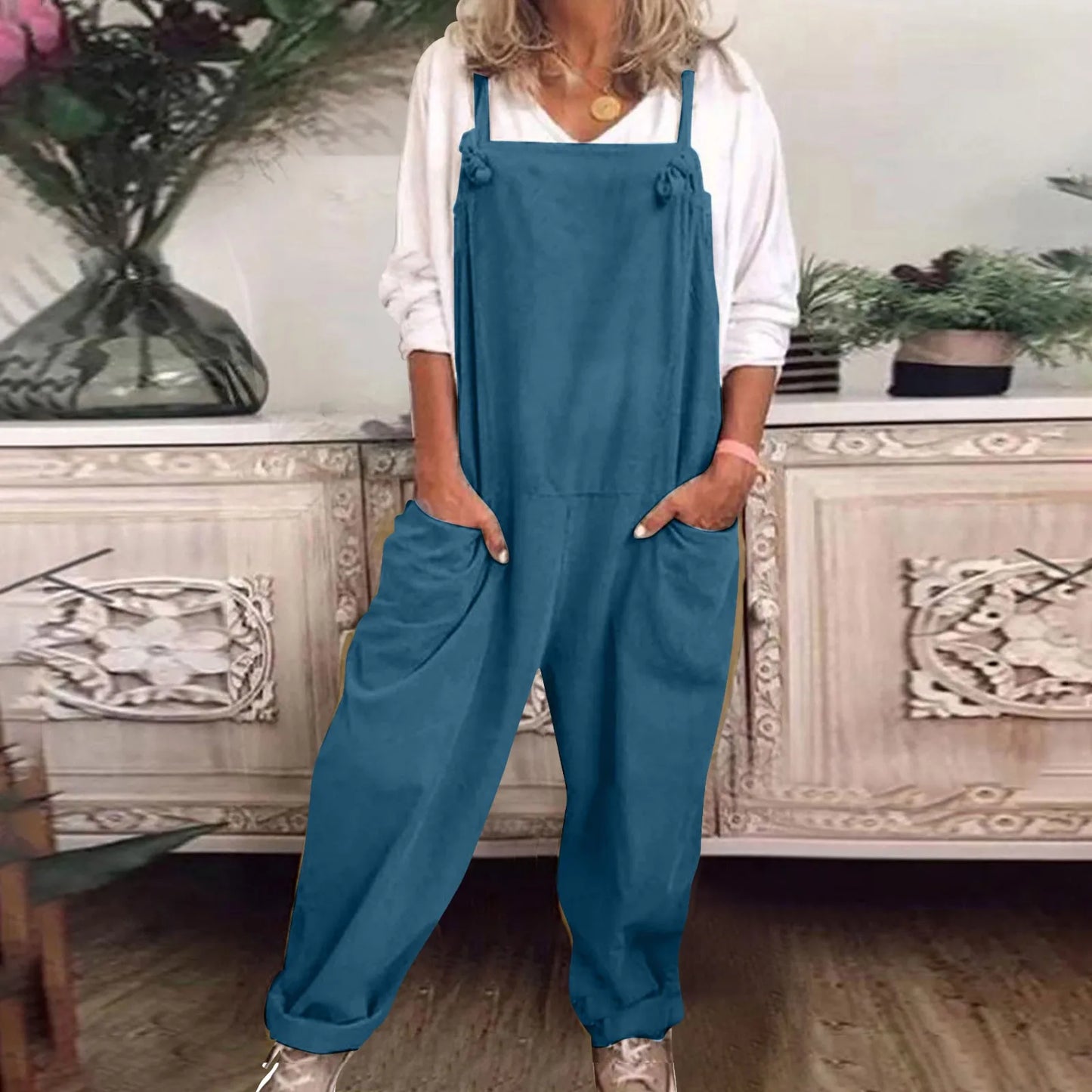 Womens Plus Size Overalls- Loose Dungarees Romper Baggy