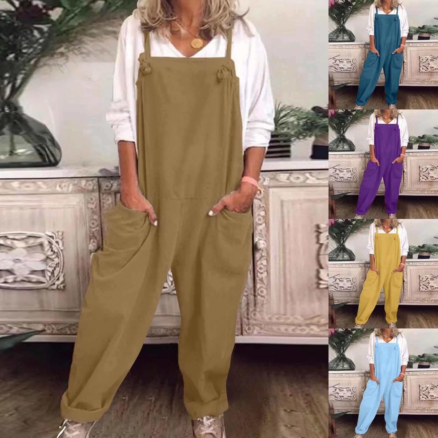 Womens Plus Size Overalls- Loose Dungarees Romper Baggy