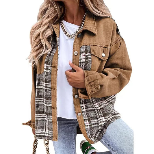 Autumn Women's Plaid Denim-Style Jacket