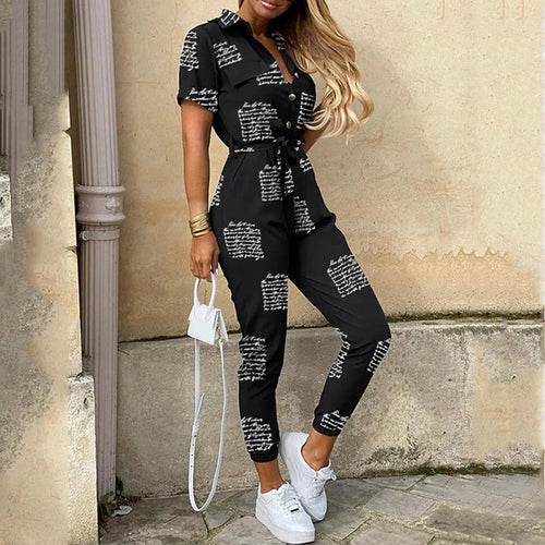 Women's Short Sleeve Belted Jumpsuit