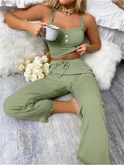 Soft Comfortable Solid Color Two-piece Pajama Set