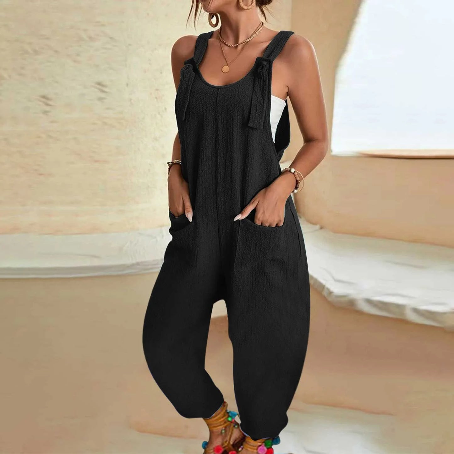 Women's Sleeveless Jumpsuit Romper Harem Pants With Pocket