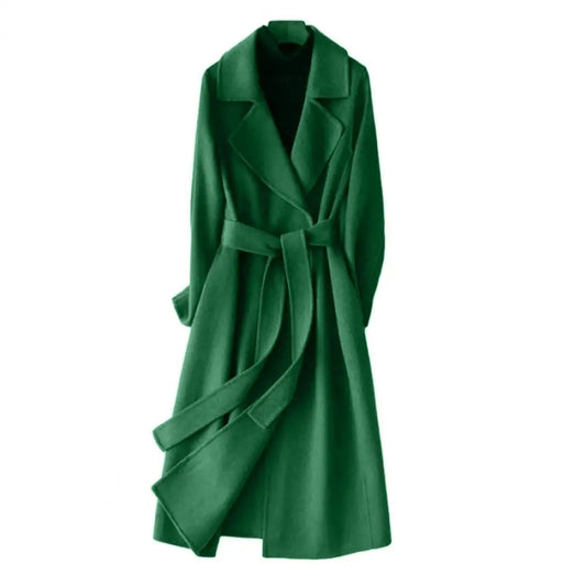 Mid-calf Length Overcoat Stylish Women's Woolen Coat with Belt Long