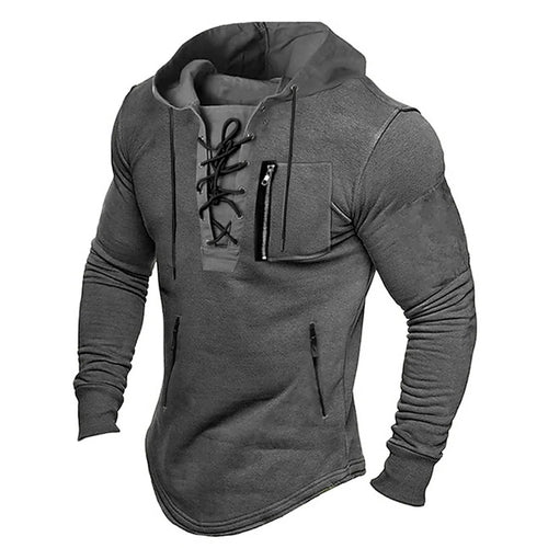 Men's Solid Lace Up Hooded Sweatshirt