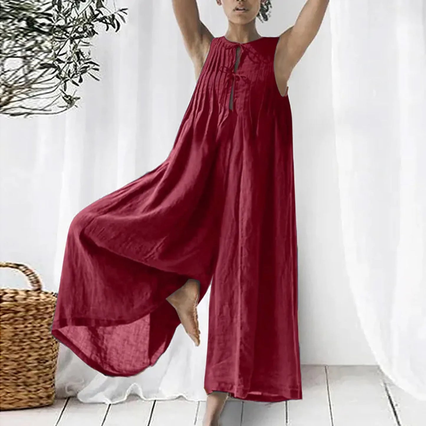 Women's Summer Retro Casual Oversize Jumpsuit Chiffon Loose Wide Leg