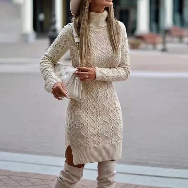 Turtleneck Long-Sleeved Knitted Dress