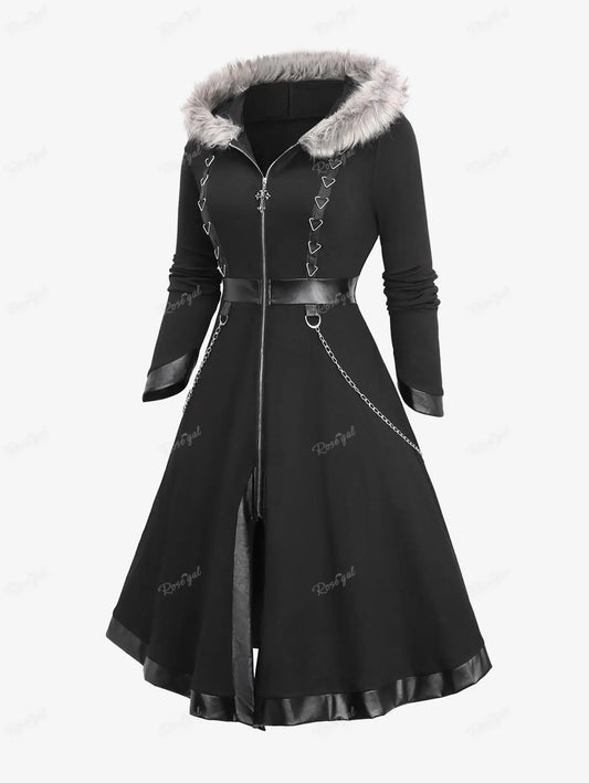 ROSEGAL Plus Size Women's Coats Black Chains PU Leather Zip Up