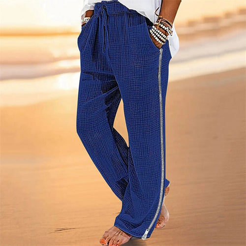 Men’s Solid Casual Pocket Side Zipper Wide Leg Pants