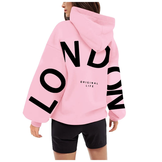 Women'S Hoodie And London Print Oversized Pullover Sports Casual Loose