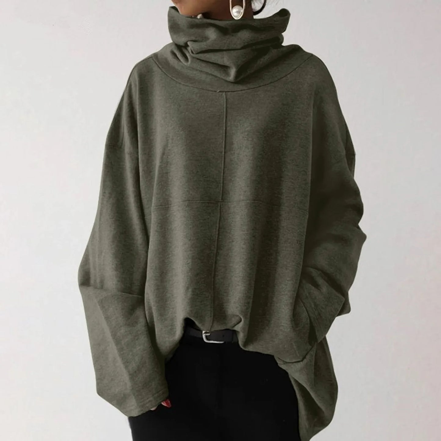 High Neck Warm Solid Color Fashionable Casual Hooded Sweater Long