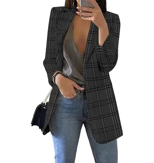 Plaid Casual Slim Cardigan Suit Jacket Women Spring and Autumn