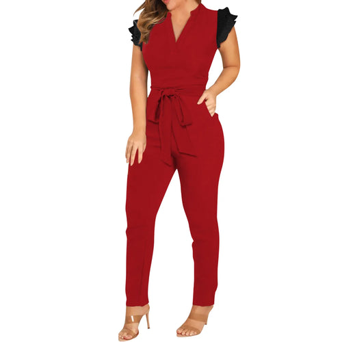 Casual V Neck Jumpsuit-Dressy Sleeveless