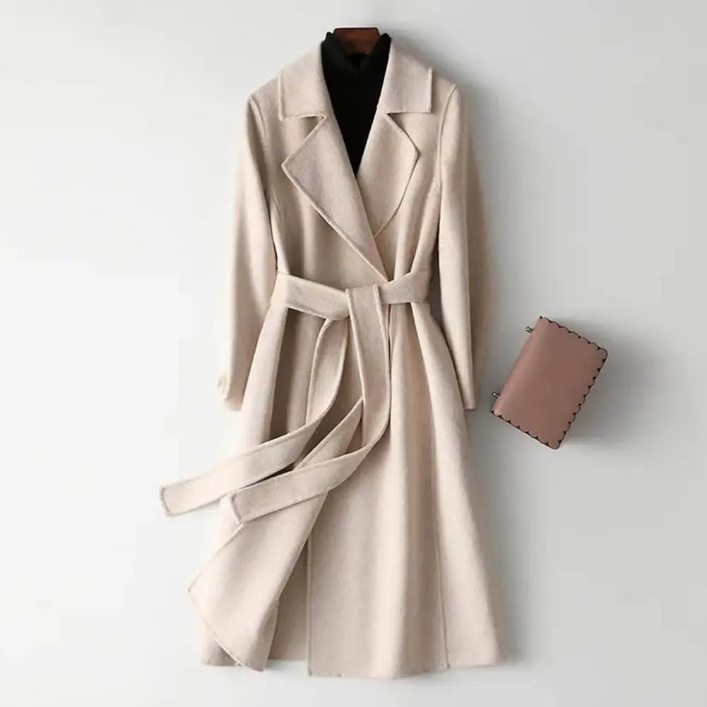 Mid-calf Length Overcoat Stylish Women's Woolen Coat with Belt Long