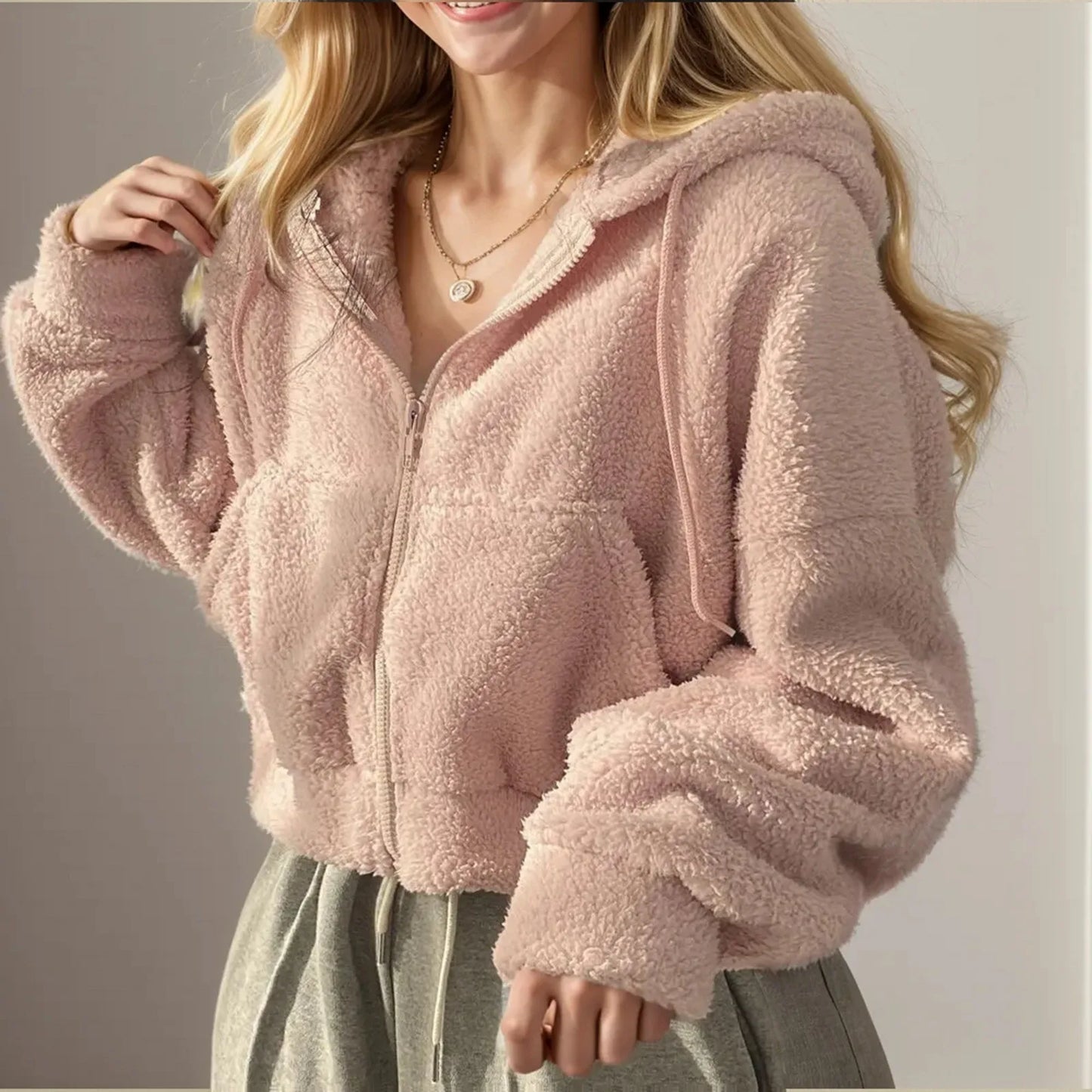 Women Sweatshirt Autumn And Winter Warm Plush Coat Elastic Zipper