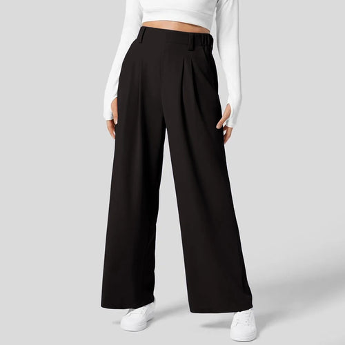 Solid Wide Leg Pants For Woman-Work/Business High Waisted