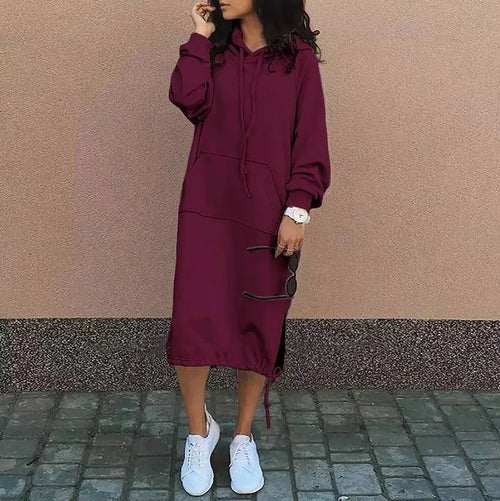 Autumn Solid Long Sweatshirt Dress For Women O Neck