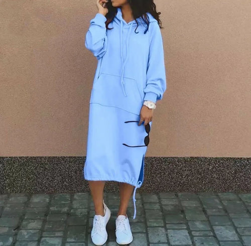 Autumn Solid Long Sweatshirt Dress For Women O Neck