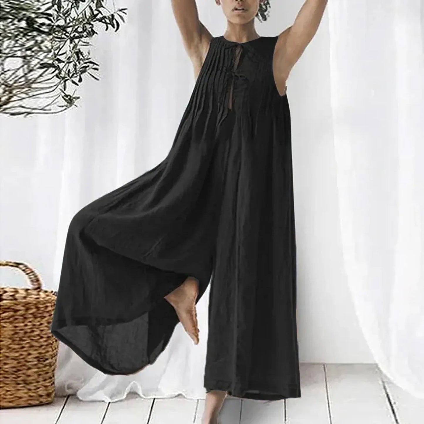 Women's Summer Retro Casual Oversize Jumpsuit Chiffon Loose Wide Leg