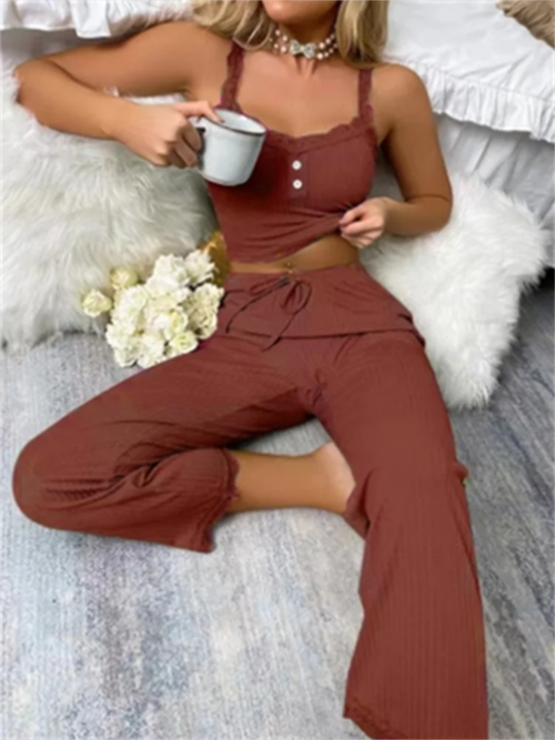 Soft Comfortable Solid Color Two-piece Pajama Set