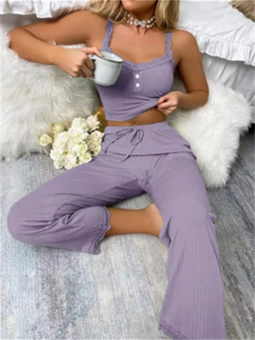 Soft Comfortable Solid Color Two-piece Pajama Set