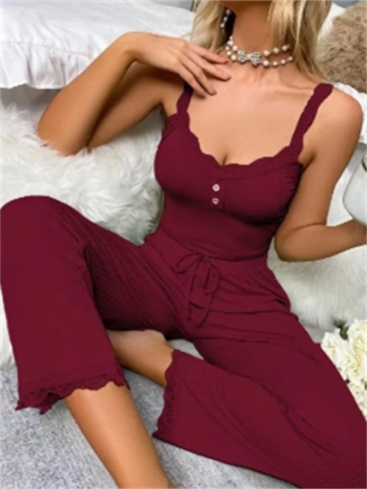 Soft Comfortable Solid Color Two-piece Pajama Set