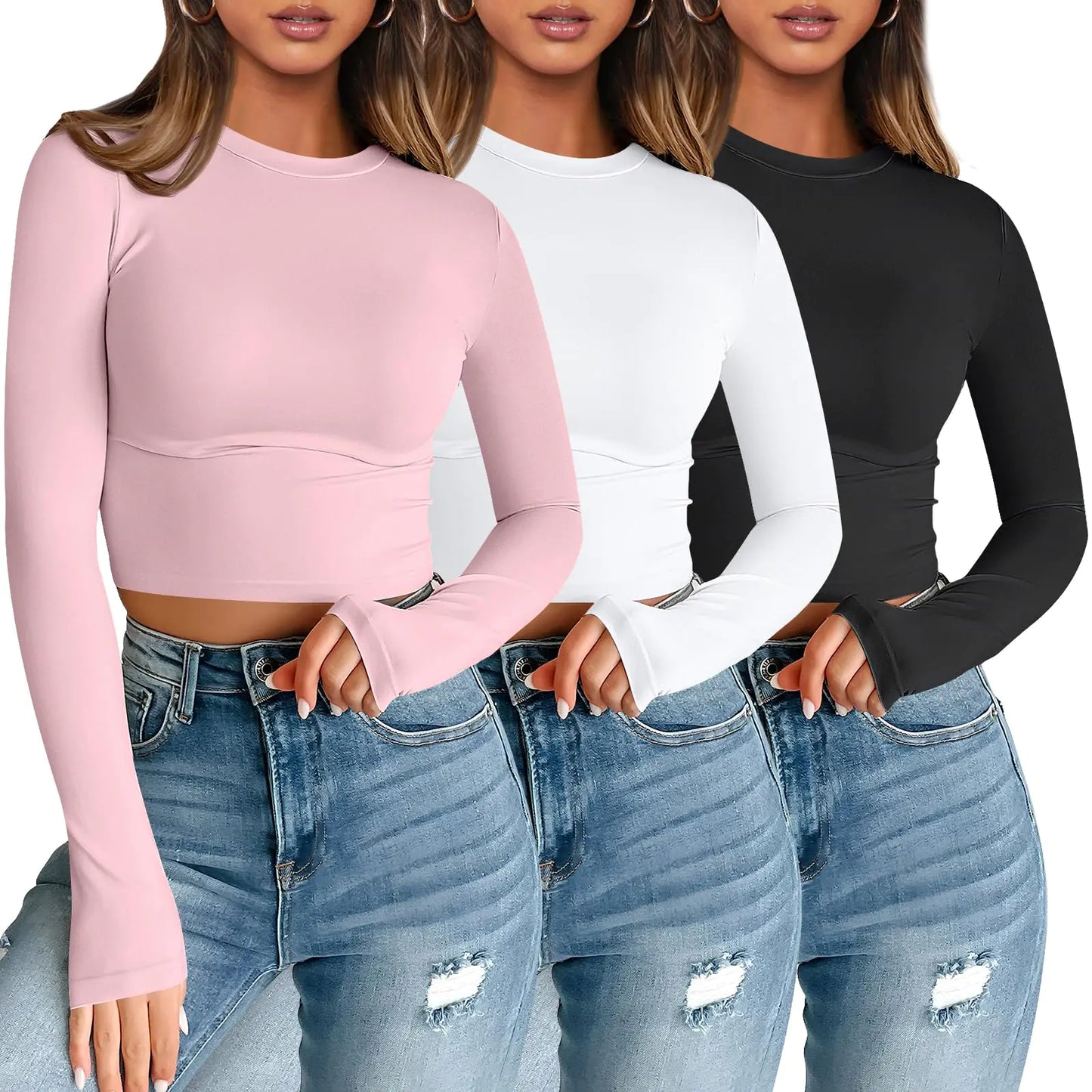 Automet's 3-pack long sleeve crop top