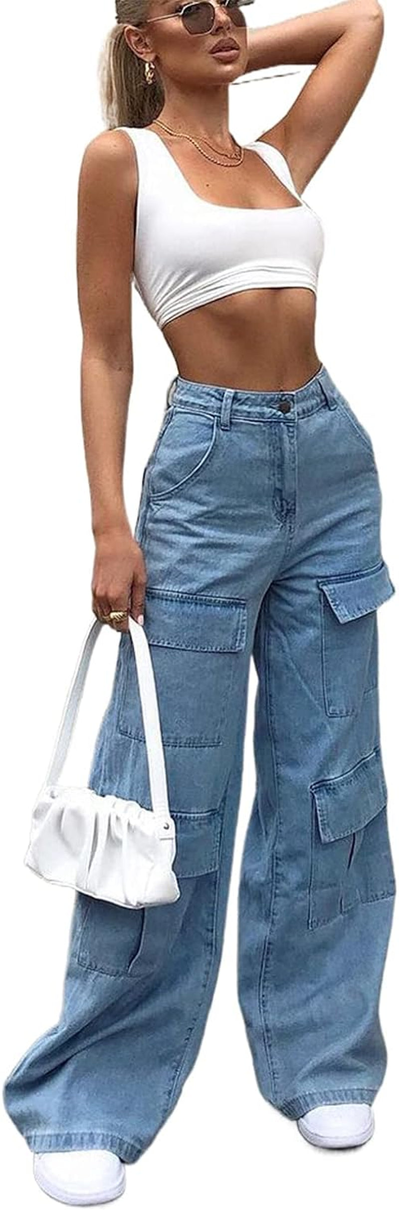 Women's Denim High Waist Straight Leg Baggy Pants 